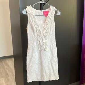 Elegant White Lace Dress with pearls